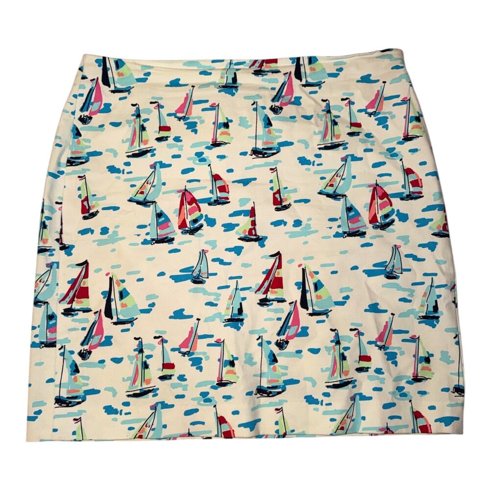 Talbots Women’s Size 10 Petite Nautical Sailboats Stretch Pencil Skirt